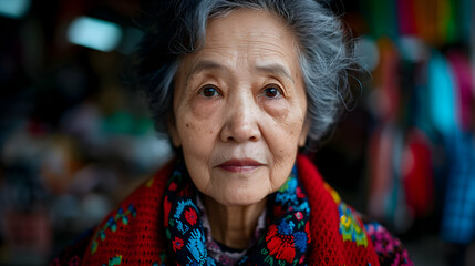 Fototapeta premium Chinese Woman Colorful Street Market