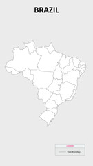 Brazil Map. State map of Brazil. Administrative map of Brazil with states names in outline.