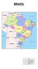 Fototapeta premium Brazil Map. State and union territories of Brazil with neighbouring countries. Political map of Brazil with capital and important cities in Detailed.