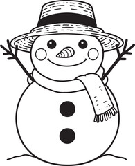 Winter Snowman Outline Illustration.
