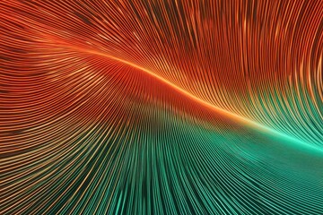 Vibrant Neon Wave Artwork Featuring Radiant Tangerine and Aqua Green Gradients