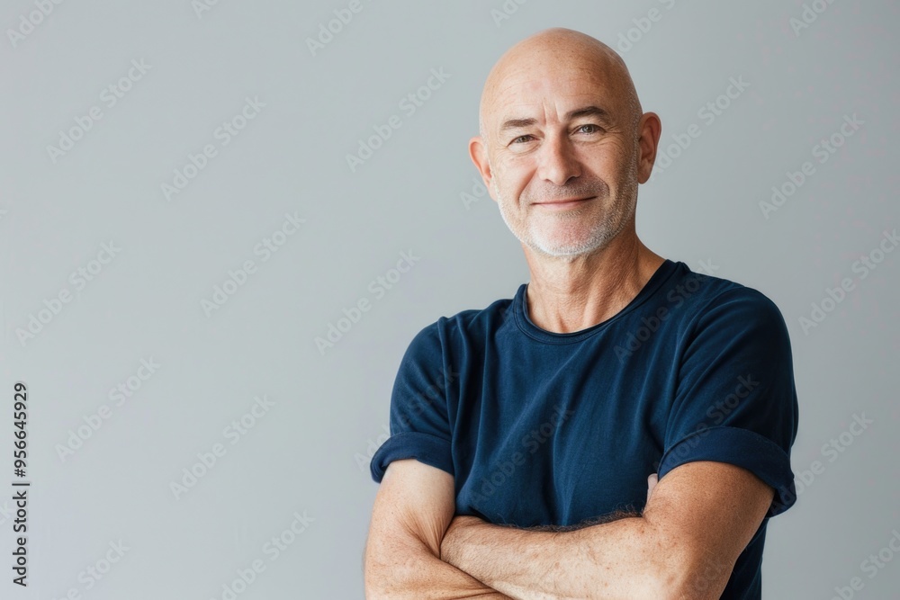 Wall mural confident mature man smiling in waist up portrait.