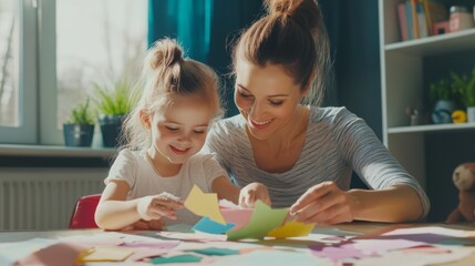 Fototapeta premium Creative Bonding: Mother and Daughter Crafting Together