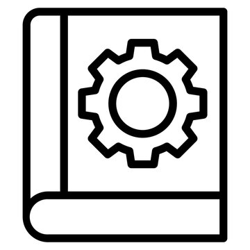 book with gear icon, black outline clip art preview