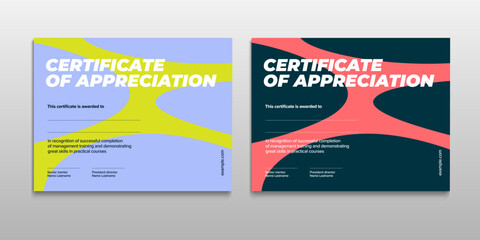 Certificate of appreciation template design. Elegant business diploma layout for training graduation or course completion. Vector background illustration.