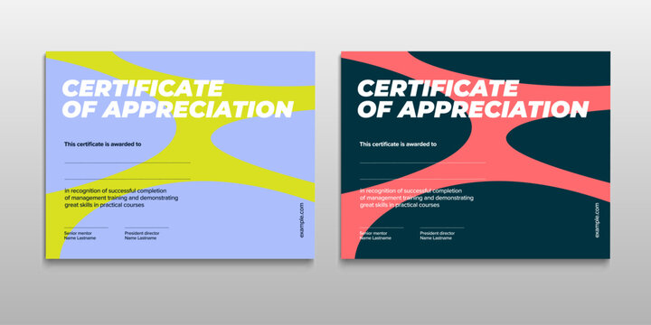 Certificate of appreciation template design. Elegant business diploma layout for training graduation or course completion. Vector background illustration.