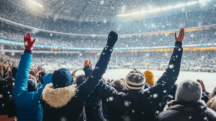 Naklejka premium Joyful Fans in a Snowy Stadium