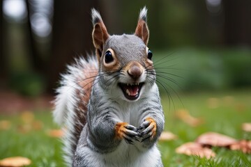 Obraz premium Playful Smiling Squirrel Emoticon Sticker with Joyful Expression