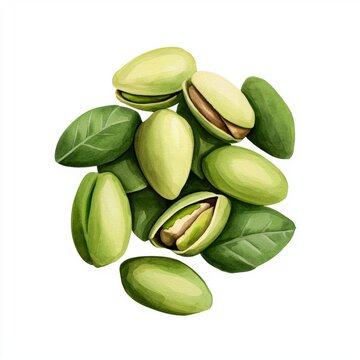 green pistachios and leaves on white clip art preview