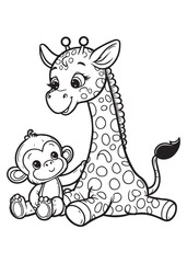 Giraffe and monkey children coloring page 