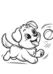Cute dog play with ball happy face coloring page kids