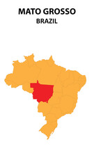 Mato Grosso Map is highlighted on the Brazil map with detailed state and region outlines.