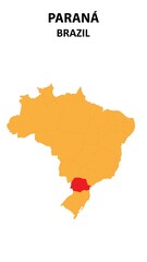 Fototapeta premium Paraná Map is highlighted on the Brazil map with detailed state and region outlines.
