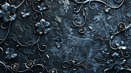 A vintage metallic floral design on a dark backdrop exudes elegance and artistry, ideal for classic decor in homes or establishments.