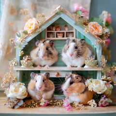 ドールハウスで暮らすハムスター