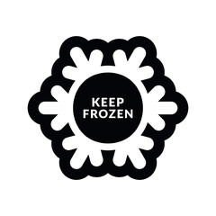 Keep frozen food vector label. Black snowflake flat icon symbol for packages, stickers, web, badges, logo, banner, poster.	