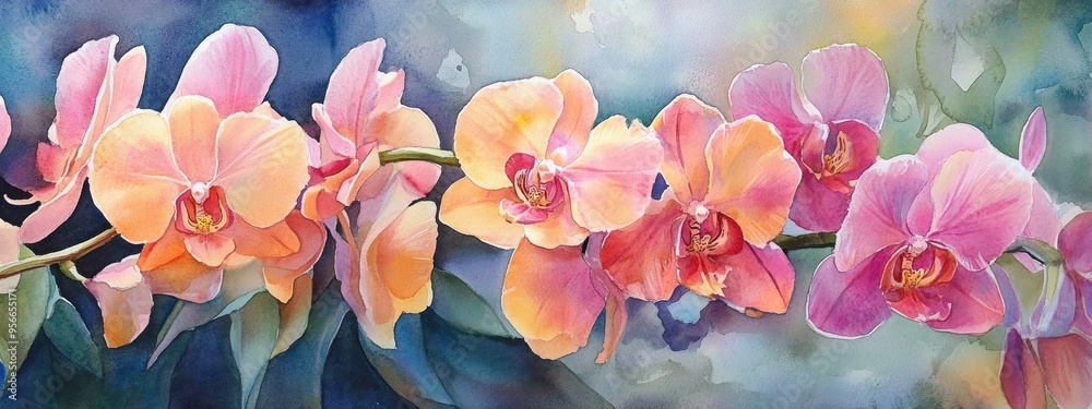 Poster watercolor painting of orchids