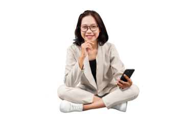 Woman sitting with crossed legs isolated transparent