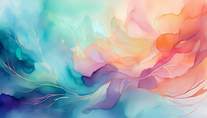 Abstract background forming colorful pastel colored pattern with gold veins, perfect for posters or artwork