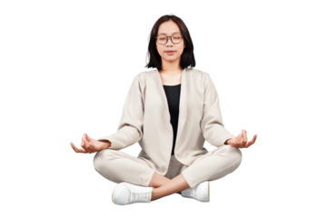 Woman sitting with crossed legs isolated transparent