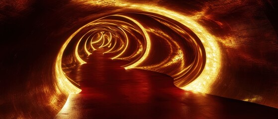 Fototapeta premium Abstract Glowing Tunnel - Red and Gold Interior Design.