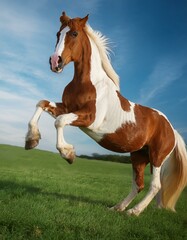 Obraz premium Un caballo realista. de cuerpo completo, de pie sobre las patas traseras.