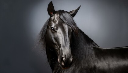 Fototapeta premium UN caballo realista. El modelo del caballo se representa con una textura de pelaje negro