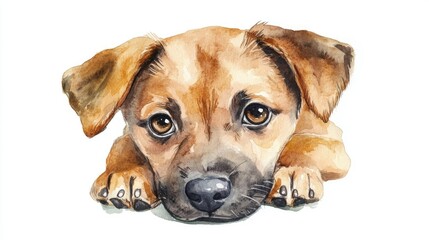 Obraz premium Watercolor portrait of an illustrated dog puppy isolated on a transparent white background