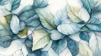 Watercolor illustrations of intricate leaves and blossoms