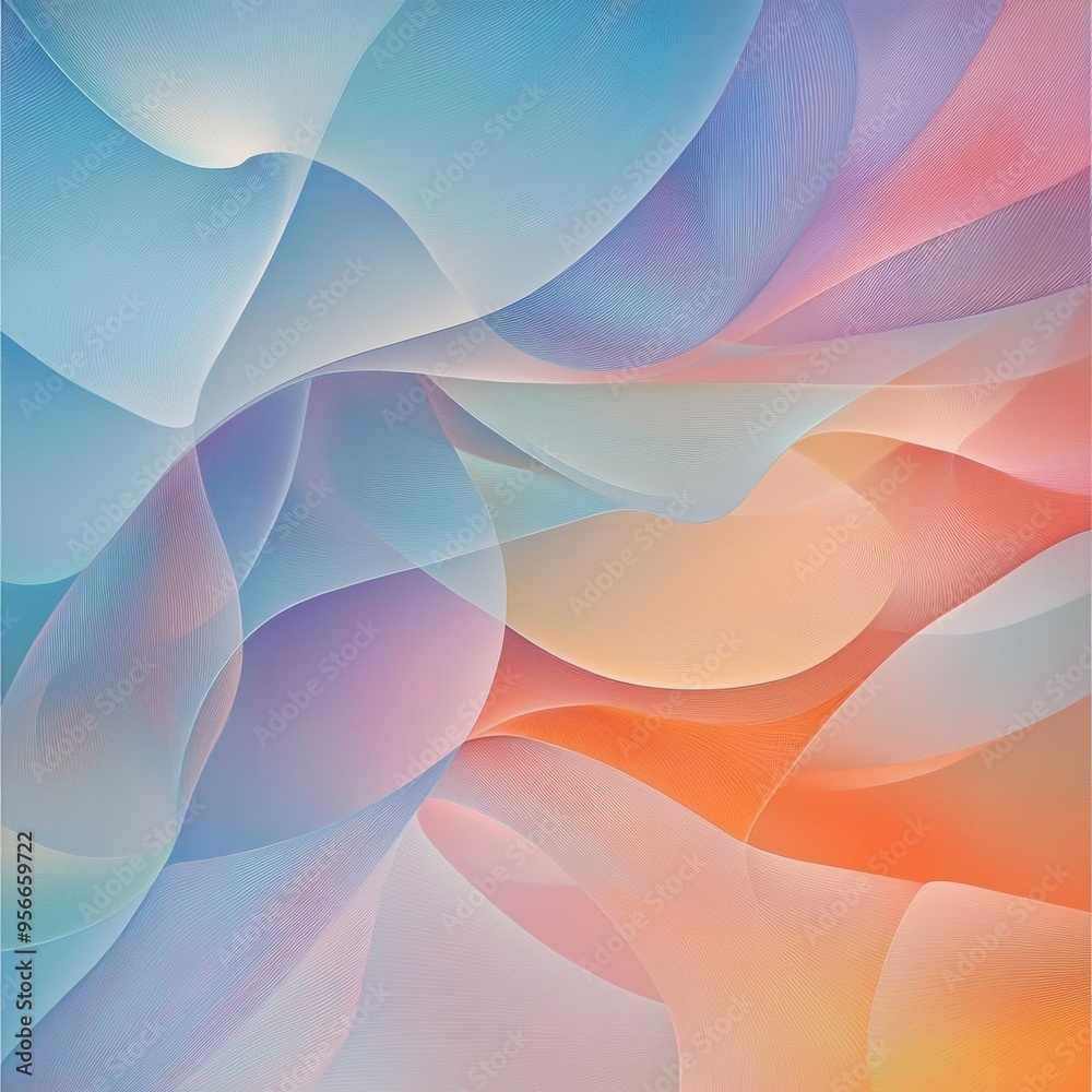 Sticker Abstract background with flowing pastel blue, purple and orange colors.