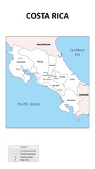 Costa Rica Map. State map of Costa Rica. Administrative map of Costa Rica with state and capital in white color.