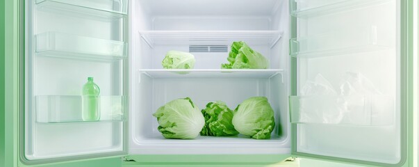 Fresh lettuce in a clean refrigerator, showcasing healthy eating and storage options for vegetables in modern kitchens.