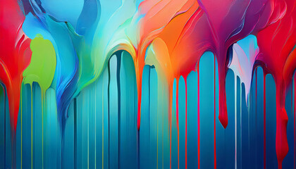 Abstract background design featuring colorful paint dripping down a blue surface, creating a vibrant and textured visual