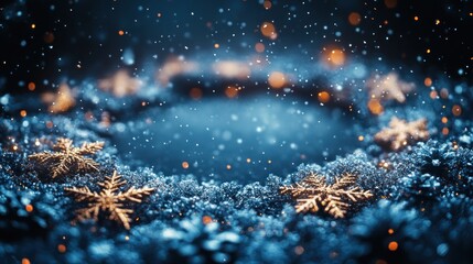 A Christmas night with a glowing circle frame for text.