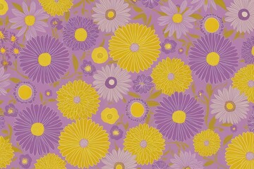 Fototapeta premium Pastel Purple and Soft Yellow Floral Patterns with Cheerful Sunny Aesthetic