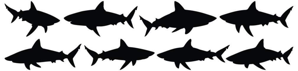 Shark silhouette set vector design big pack of fish illustration and icon