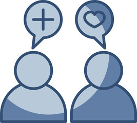 vector icon person talking and hearing icon with speech bubble, transparent background. replaceable blue color design