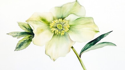 Fototapeta premium Watercolor painting of a hellebore flower on a white background