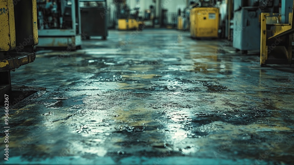 Wall mural wet concrete floor in a factory setting