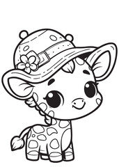 giraffe wearing hat cute kid coloring page