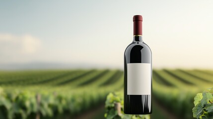 Fototapeta premium A captivating wine bottle stands elegantly against a picturesque vineyard, showcasing its beauty and the essence of fine wine.