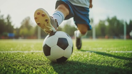 Obraz premium Youth Soccer Player Kicking Ball