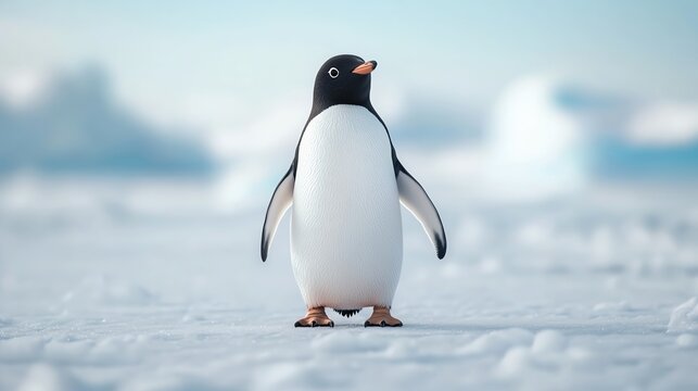 A charming penguin standing on a snowy landscape, showcasing the beauty of arctic wildlife in a serene environment.