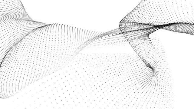 Futuristic moving black wave animated dots. Digital abstract technology background with moving glowing particles and lines. Big data visualization