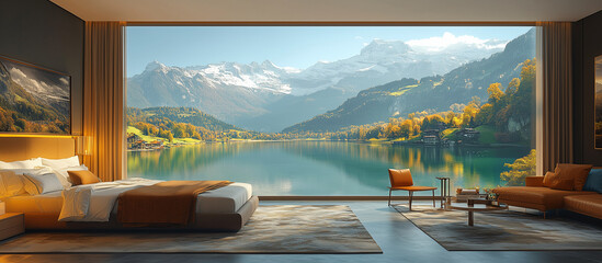 Generative AI, Luxury Room Overlooking the Alps
