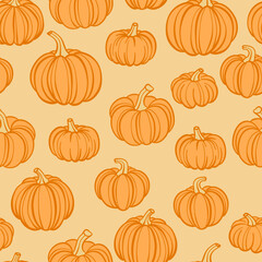 Seamless pumpkin pattern, orange autumn seamless repeating backgorund tile, for the holidays