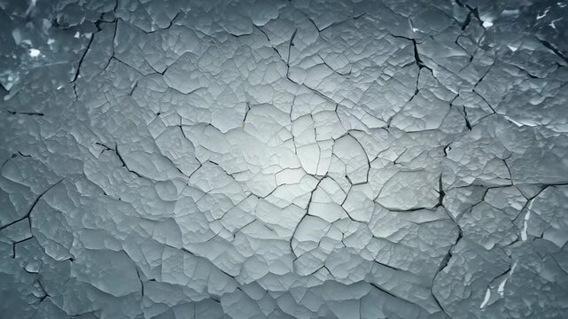 textured, cracked ice surface displaying intricate patterns of fissures and fractures. The lighting highlights the depth and structure of the ice, giving it a cold, wintery feel
