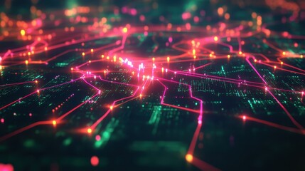 Fototapeta premium Abstract Futuristic Digital Network Connection with Glowing Lines and Lights.