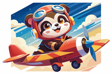 open layer vector of cute baby panda riding a airplane