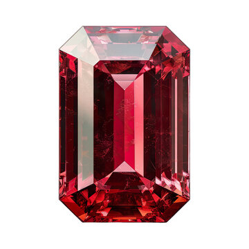 Top view of a emerald cut ruby isolated on a white transparent background